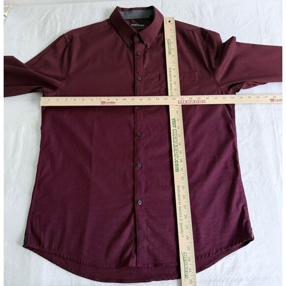 Mens Kenneth Cole Dress Shirt Burgundy Micro Checked Button Down Stretch Sz XL - Picture 2 of 9